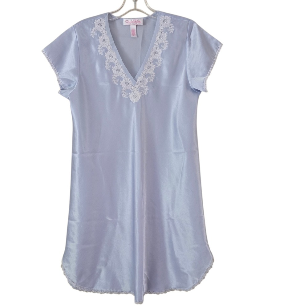 Oscar de la renta pink‎ label night gown blue silky floral size Small